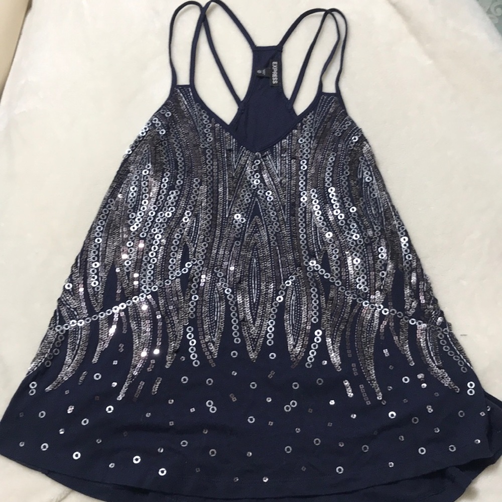 Blue sequin spaghetti strap shirt
